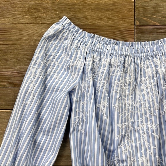 NWT WHBM Off-The-Shoulder Embroidered Stripe Cotton Top - Picture 7 of 11